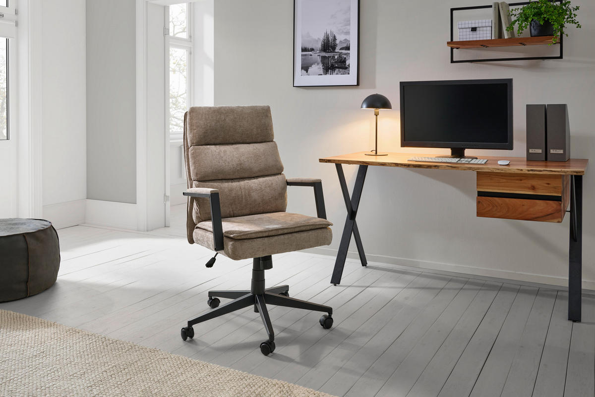 CHEFSESSEL Webstoff Beige  - Beige/Schwarz, Modern, Kunststoff/Textil (58/110-120/62cm) - MID.YOU