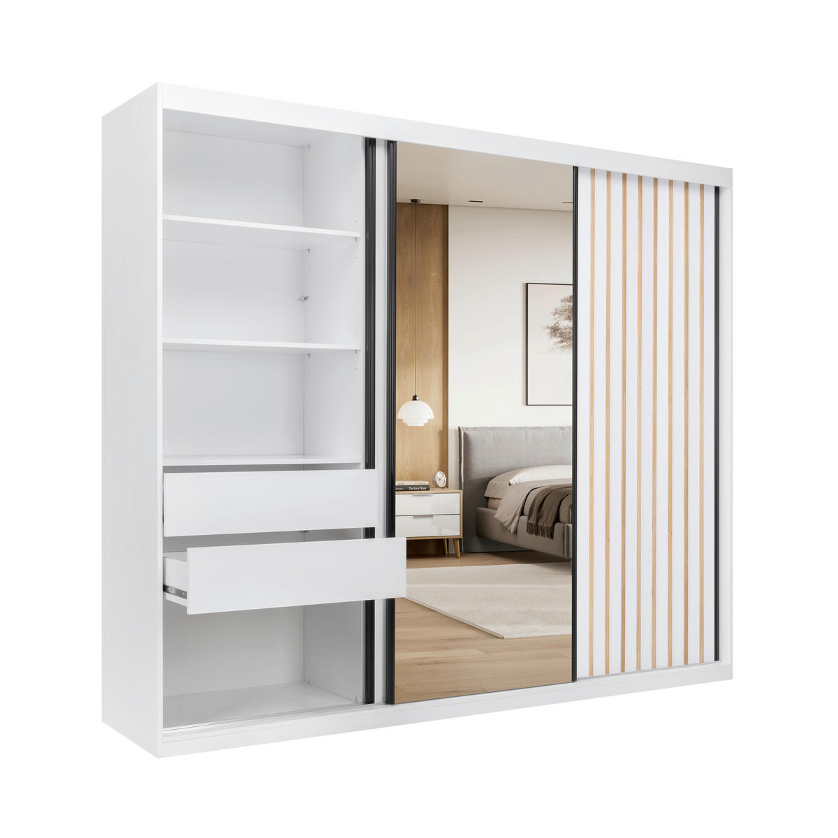 ORMAR S KLIZNIM VRATIMA bijela   - bijela/crna, Moderno, drvni materijal/metal (250/215/59,5cm) - P & B
