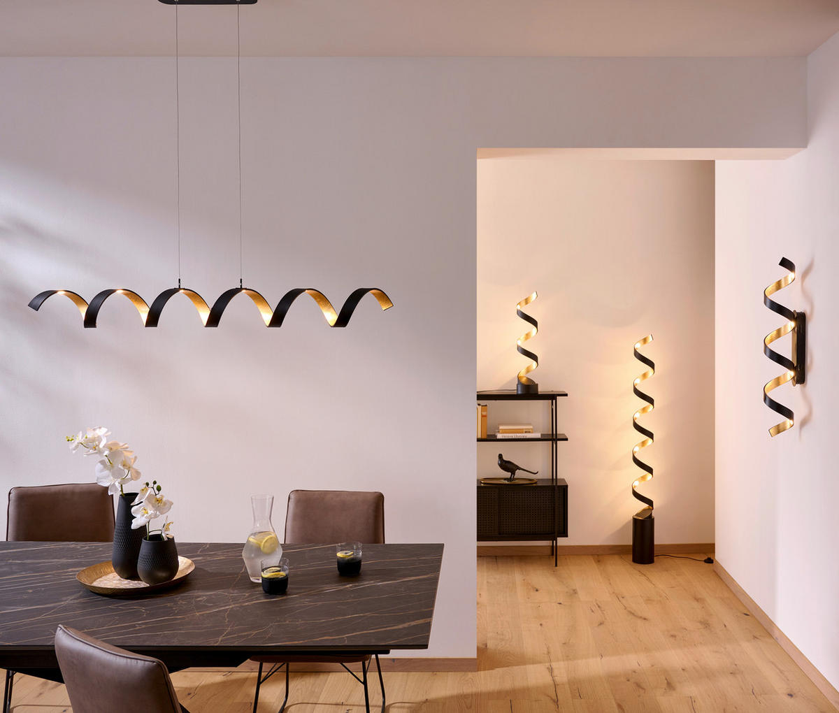 LED-STEHLEUCHTE Helix 14,5/152 cm   - Goldfarben/Schwarz, Design, Metall (14,5/152cm)