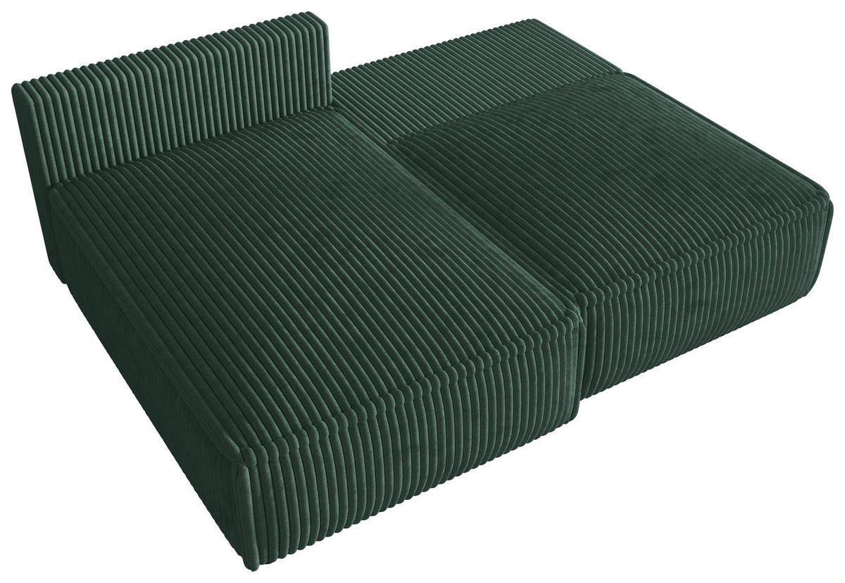 ECKSOFA Dunkelgrün Cord Zierkissen, Rückenkissen, Schlaffunktion, Rücken echt  - Dunkelgrün/Schwarz, MODERN, Kunststoff/Textil (153/200cm) - Xora