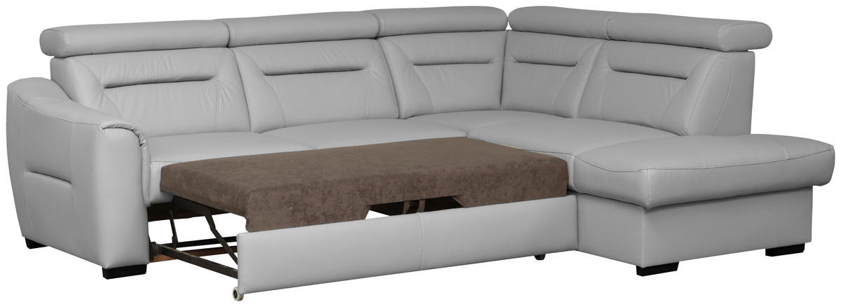 ECKSOFA  in Lederlook Echtleder Platinfarben  - Platinfarben/Wengefarben, Design, Leder/Holz (260/212cm) - Celina Home