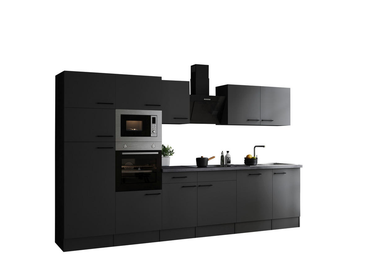 KÜCHENBLOCK 340 cm   in Dunkelgrau  - Dunkelgrau/Schwarz, Design, Holzwerkstoff/Metall (340cm) - Respekta