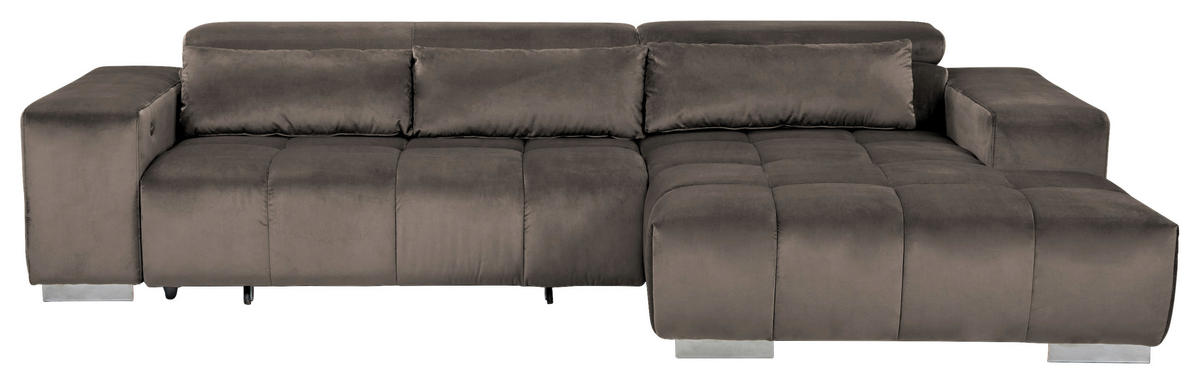 ECKSOFA Silberfarben Velours  - Silberfarben, KONVENTIONELL, Textil/Metall (307/186cm) - Livetastic