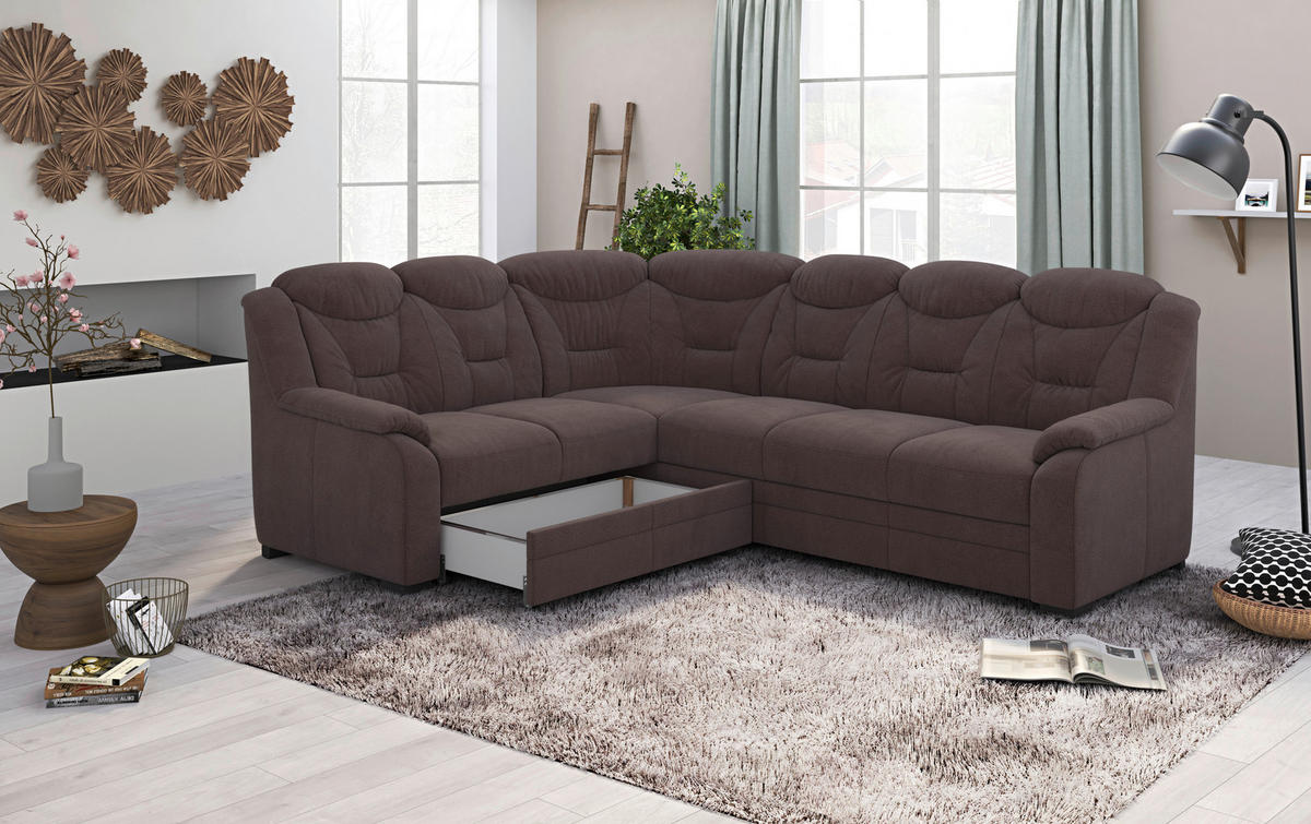 ECKSOFA in Chenille Braun  211/263 cm  - Schwarz/Braun, Basics, Kunststoff/Textil (211/263cm) - MID.YOU