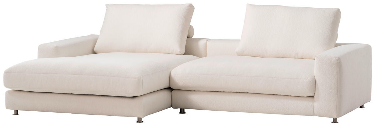 ECKSOFA in Bouclé Weiss  - Weiss/Silberfarben, Design, Textil/Metall (185/300cm) - Designwerk