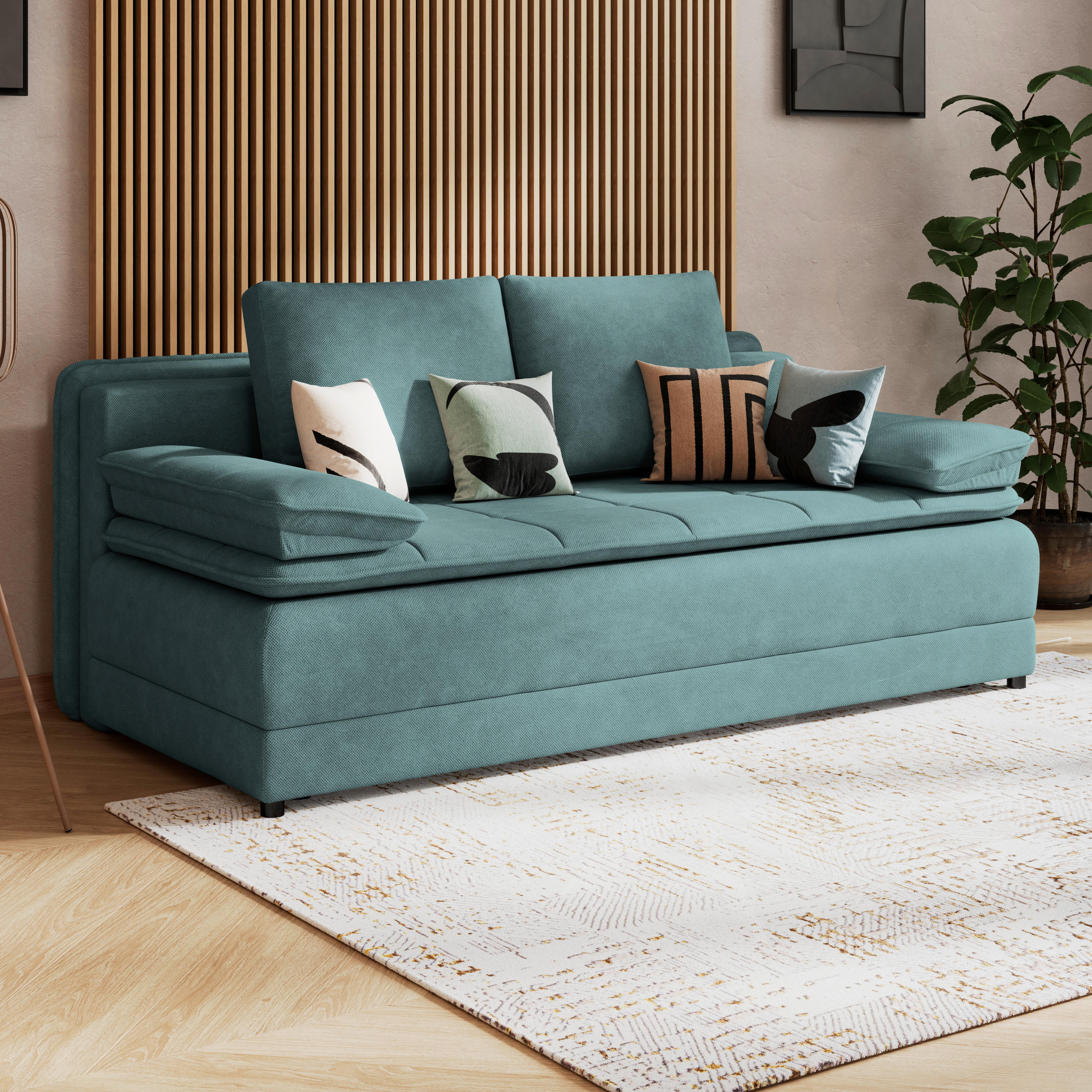 SCHLAFSOFA in Webstoff Hellblau  - Schwarz/Hellblau, Modern, Kunststoff/Textil (202/73-92/105cm) - MID.YOU