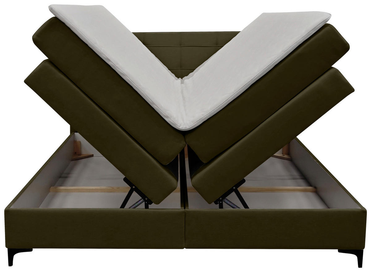 BOXSPRINGBETT 200/200 cm,  in Grün, H3 = fest  - Schwarz/Grün, KONVENTIONELL, Kunststoff/Textil (200/200cm)