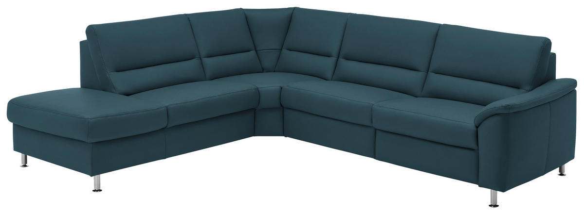 ECKSOFA in Echtleder Blau  - Blau/Alufarben, Basics, Leder/Metall (249/290cm) - Beldomo Premium
