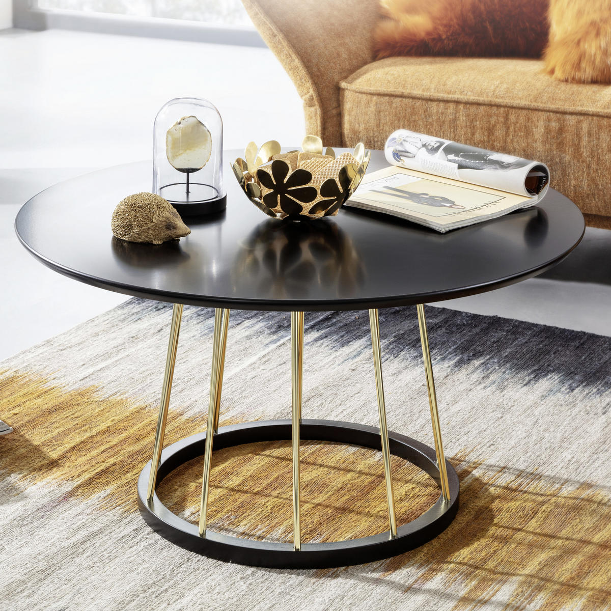 COUCHTISCH in Holzwerkstoff 80/80/42 cm  - Goldfarben/Schwarz, Modern, Holzwerkstoff/Metall (80/80/42cm) - MID.YOU