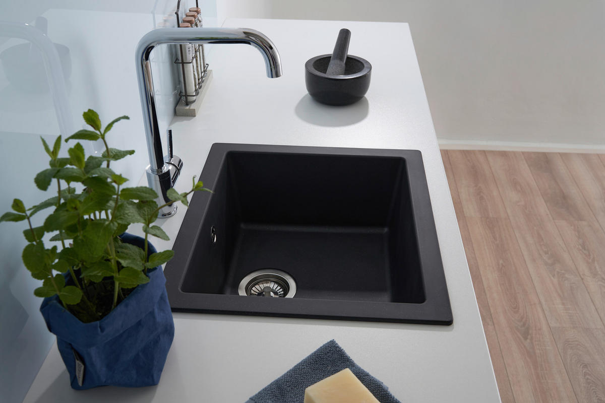 SPÜLE 1712OHIO50X44S  - Schwarz, Trend, Glas/Kunststoff (50/19/44cm) - Respekta