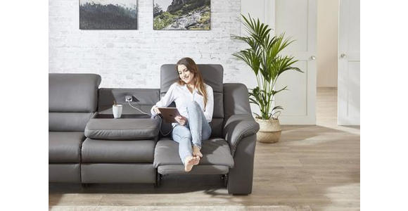 ECKSOFA Grau Echtleder - Chromfarben/Grau, KONVENTIONELL, Leder/Kunststoff (260/324cm) - Cantus