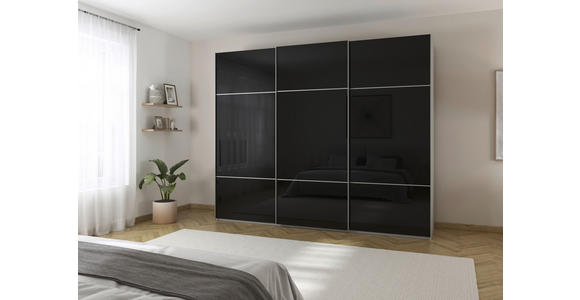 SCHWEBETÜRENSCHRANK 301/223/68 cm 3-türig Grau, Schwarz - Alufarben/Schwarz, KONVENTIONELL, Glas/Holzwerkstoff (301/223/68cm) - Novel