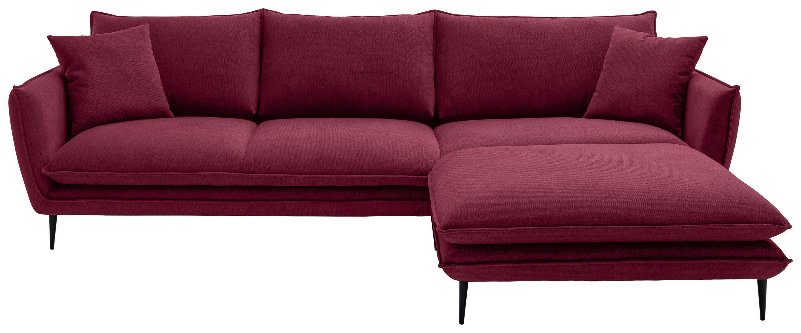 ECKSOFA Bordeaux Webstoff  - Bordeaux/Schwarz, KONVENTIONELL, Textil/Metall (304/196cm) - Hom`in