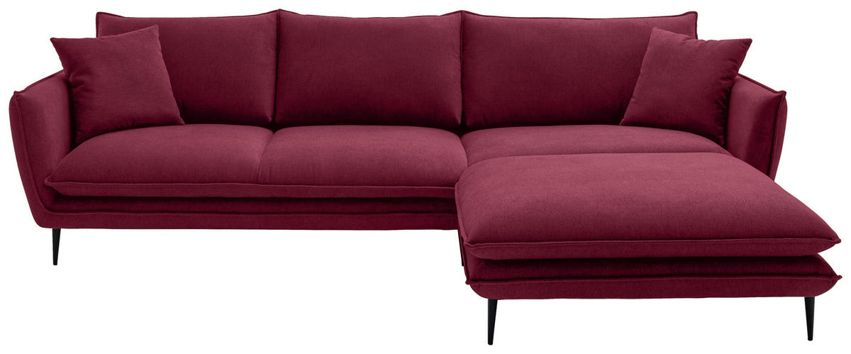 ECKSOFA Bordeaux Webstoff  - Bordeaux/Schwarz, KONVENTIONELL, Textil/Metall (304/196cm) - Hom`in