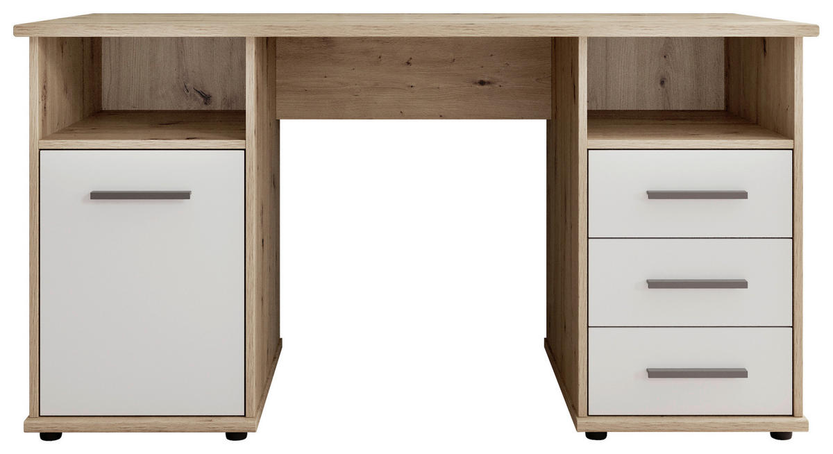 RADNI STO  bela, hrast artisan   - bela/srebrna, Konvencionalno, pločasti materijal/plastika (145/67/76cm) - Cantus