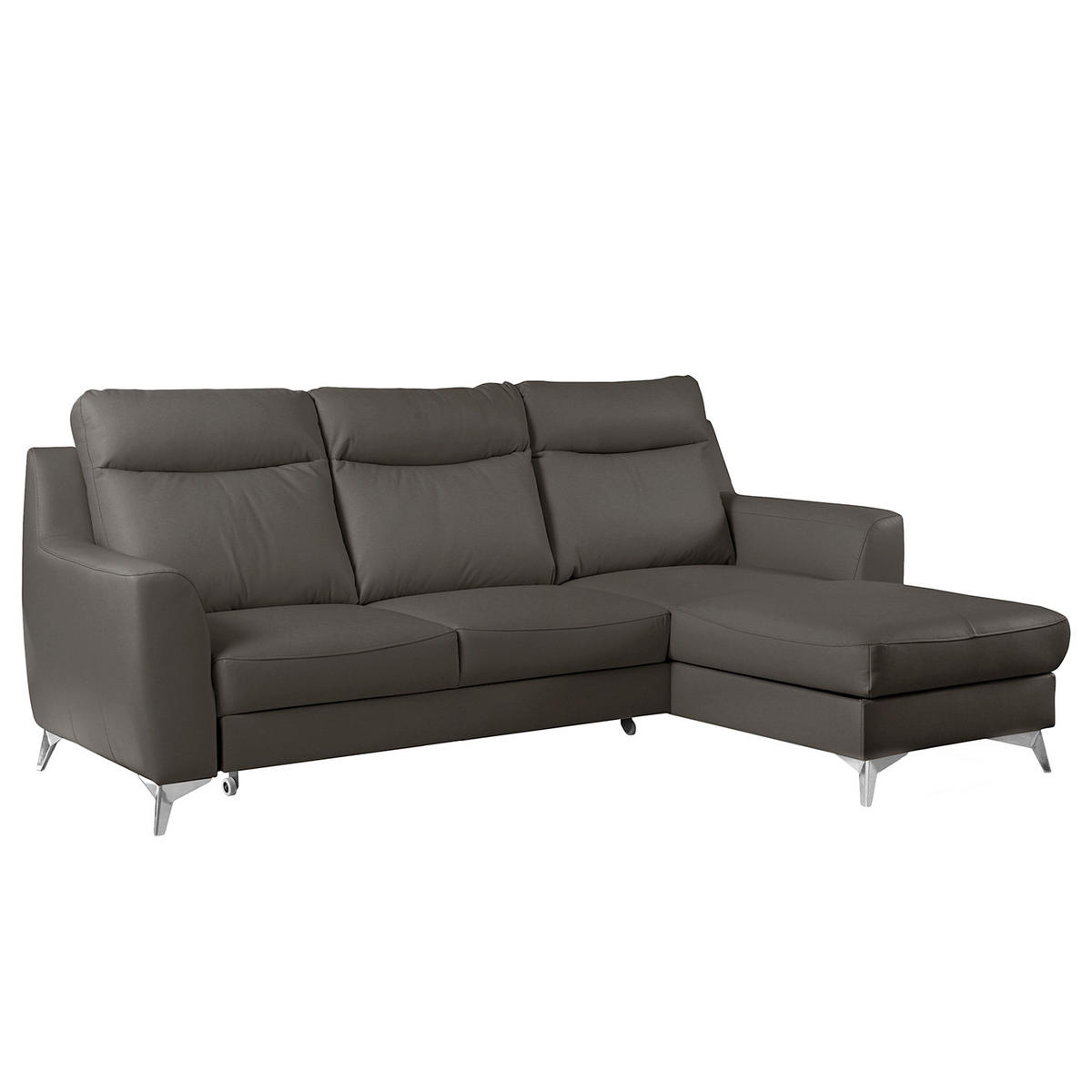 ECKSOFA Lederlook Echtleder Dunkelbraun  - Chromfarben/Dunkelbraun, Design, Leder/Textil (236/168cm) - Livetastic