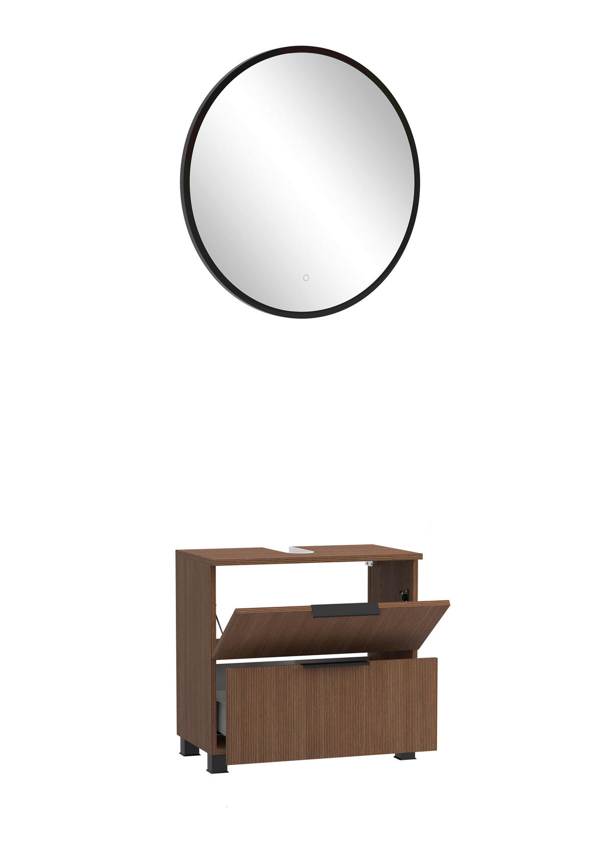 BADEZIMMER 2-teilig  in 60 cm  - Dunkelbraun/Schwarz, Natur, Holzwerkstoff/Kunststoff (60cm) - Held