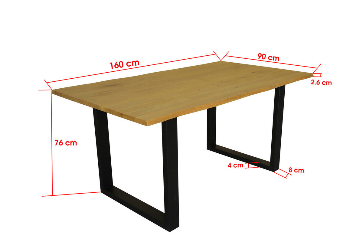 ESSTISCH 160/90/76 cm Echtholz  Holz, Metall Schwarz, Eichefarben  - Eichefarben/Schwarz, MODERN, Holz/Metall (160/90/76cm) - Livetastic