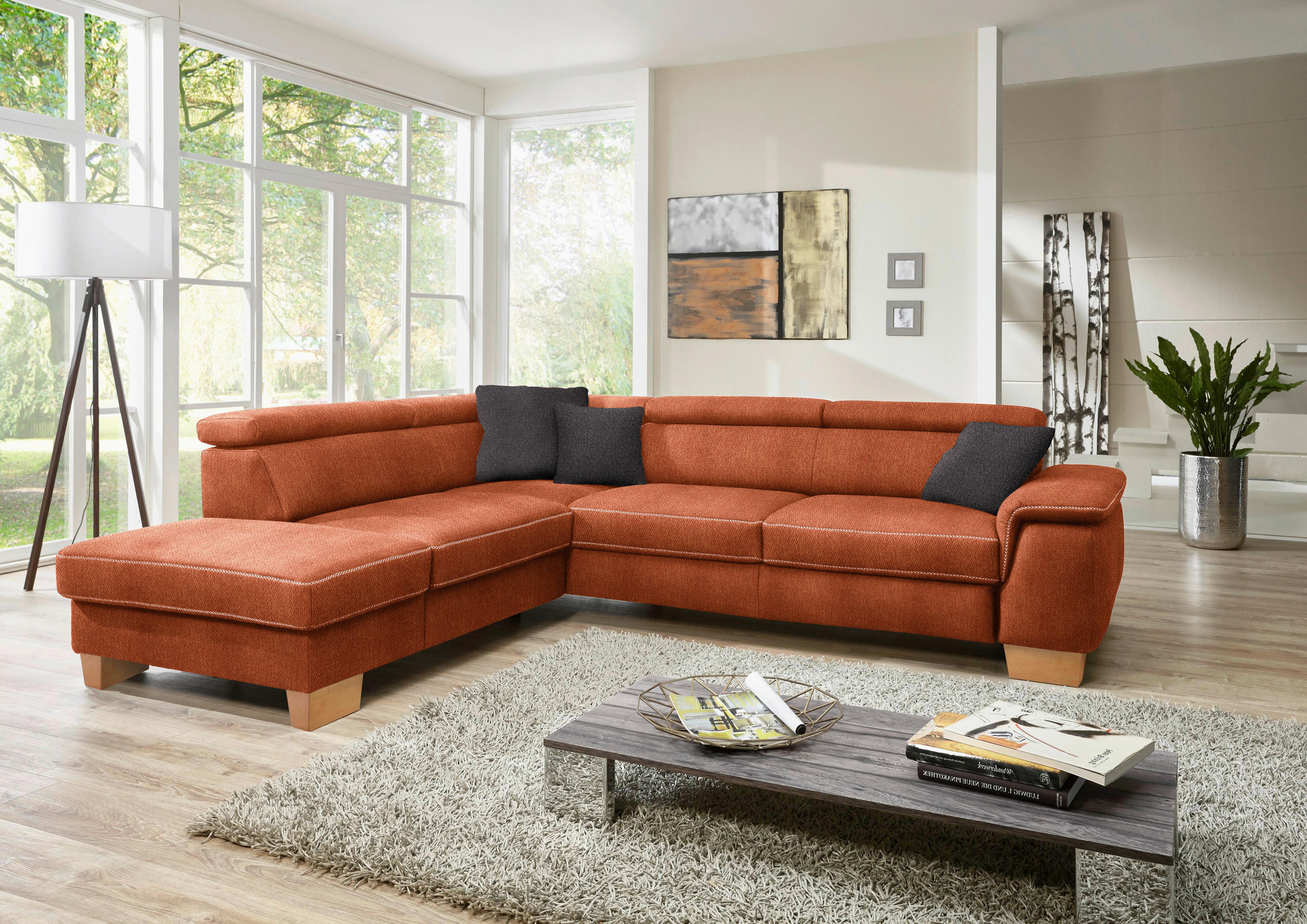 ECKSOFA in Mikrofaser Terracotta  - Eichefarben/Beige, Natur, Holz/Textil (226/273cm) - Beldomo System