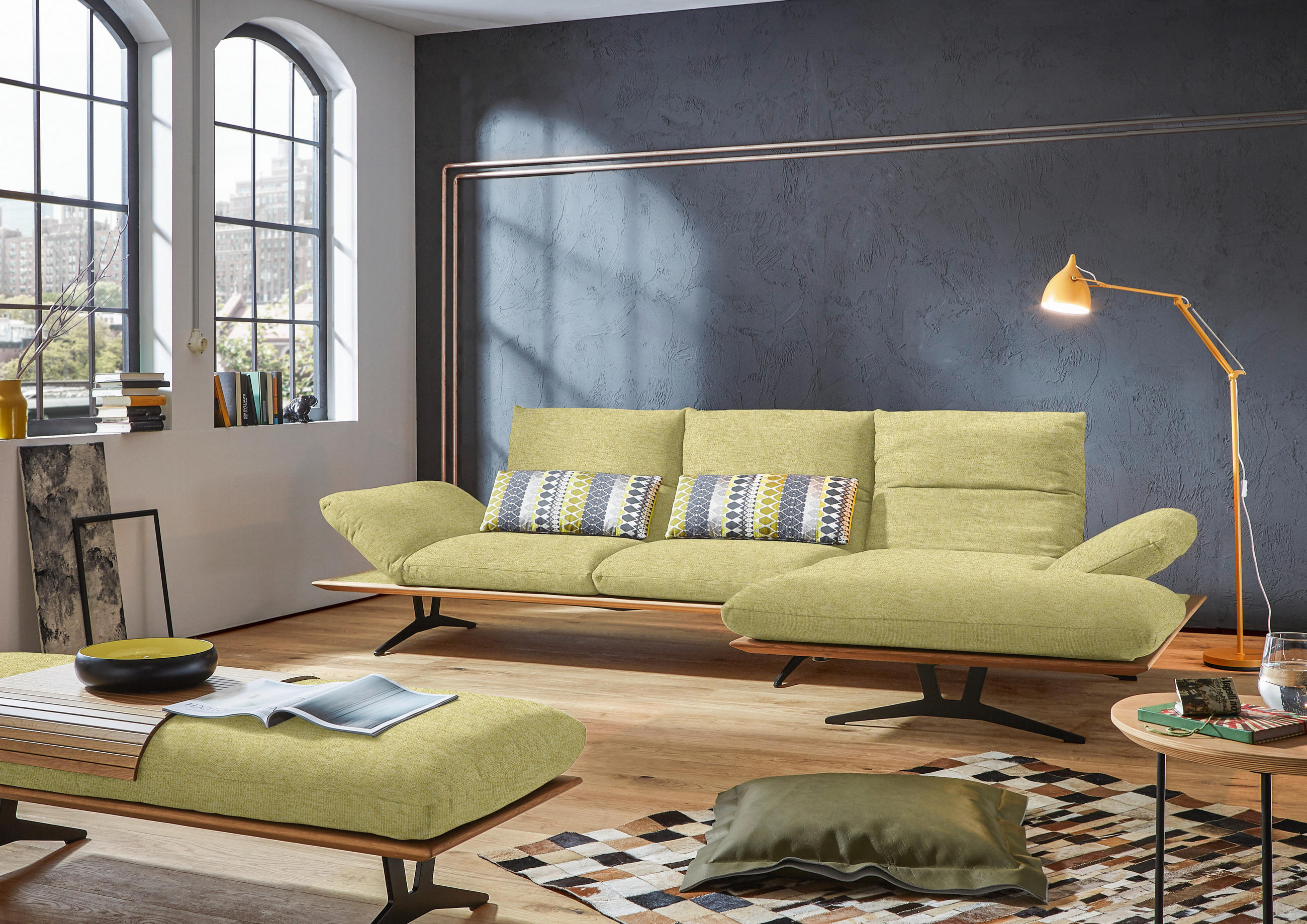 ECKSOFA in Flachgewebe Limette  - Limette/Schwarz, Design, Holz/Textil (314/159cm) - Dieter Knoll