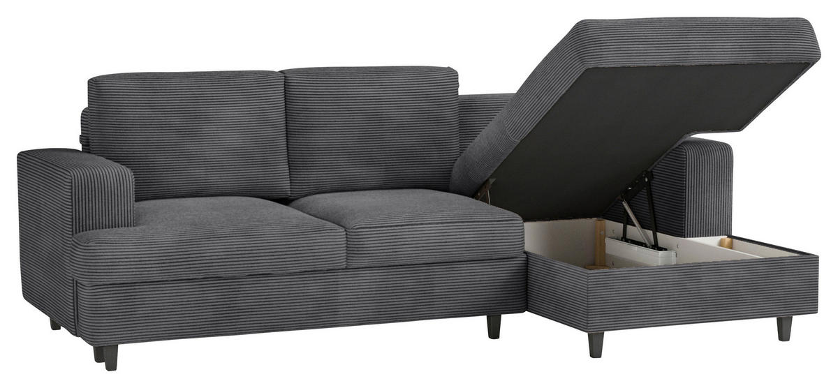 ECKSOFA Cord, Velours Dunkelgrau  - Dunkelgrau/Schwarz, Design, Holz/Textil (247/140cm) - MID.YOU