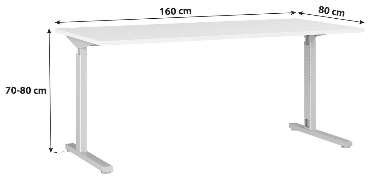SCHREIBTISCH höhenverstellbar  - Eichefarben/Schwarz, KONVENTIONELL, Holzwerkstoff/Metall (160/70/80cm) - Germania