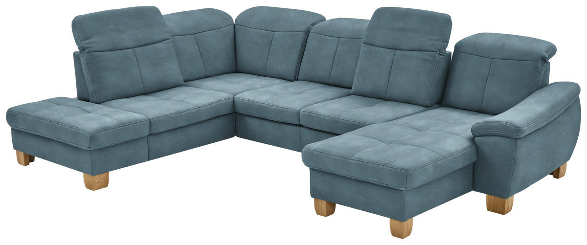 WOHNLANDSCHAFT in Mikrofaser Hellblau  - Wildeiche/Beige, Konventionell, Holz/Textil (243/343/185cm) - Voleo