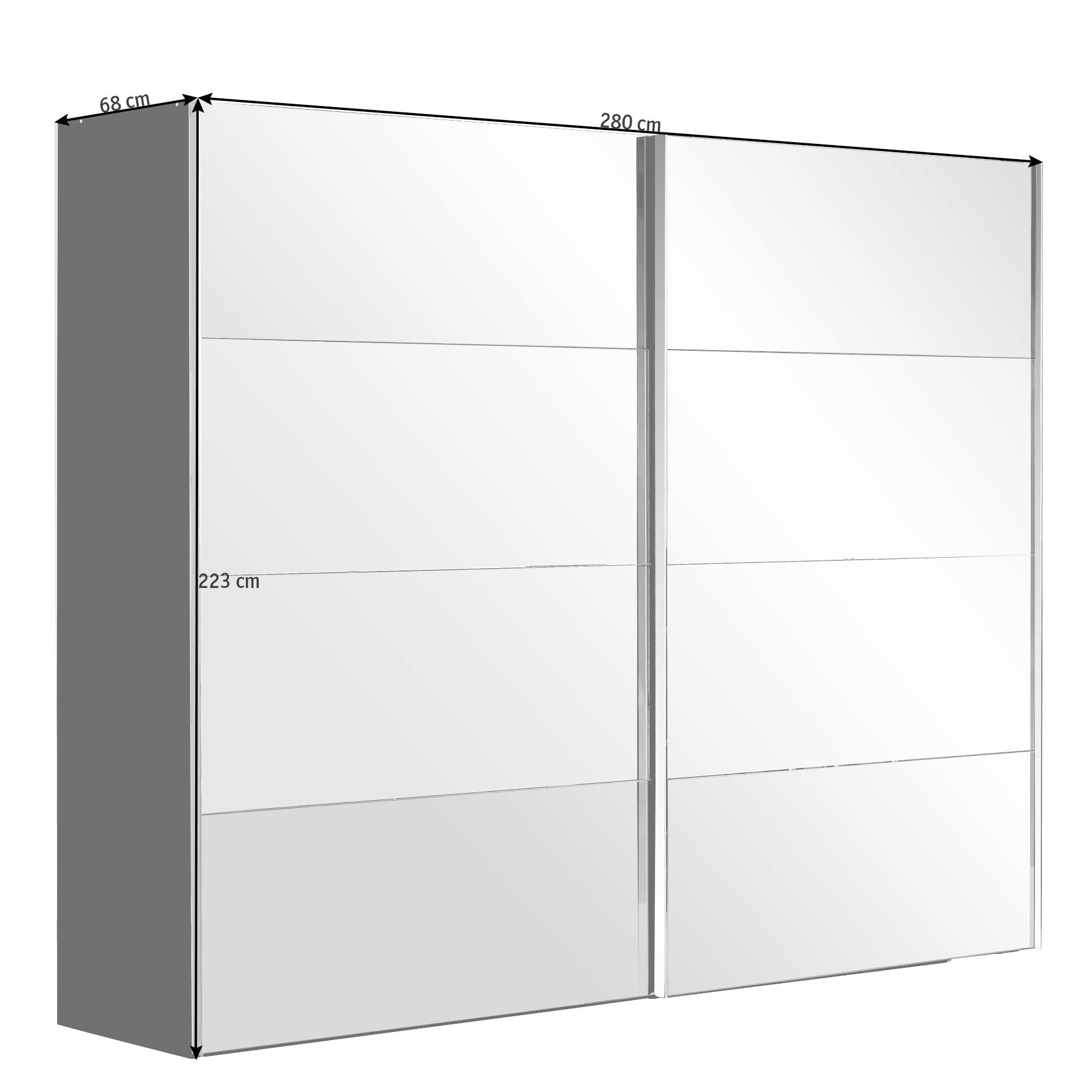 SCHWEBETÜRENSCHRANK 280/223/68 cm 2-türig  - Chromfarben/Schwarz, Design, Glas/Holzwerkstoff (280/223/68cm) - Novel