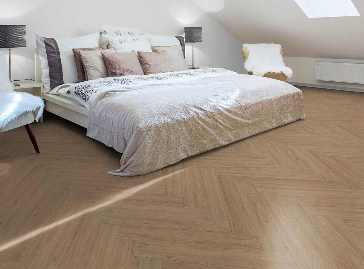 DESIGNBODEN Herringbone  per  m² - Hellbraun/Eichefarben, Basics, Kunststoff (72/12/0.8cm)