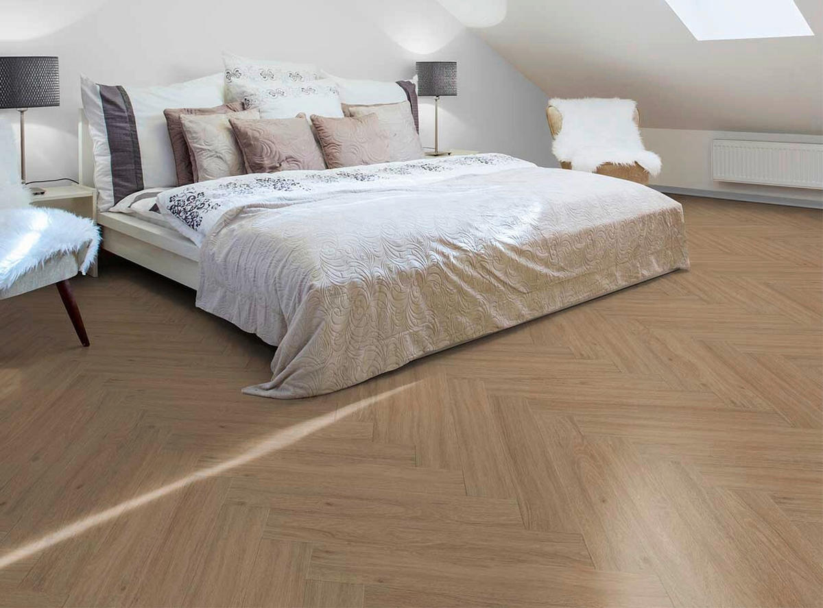 DESIGNBODEN Herringbone  per  m² - Hellbraun/Eichefarben, Basics, Kunststoff (72/12/0.8cm)