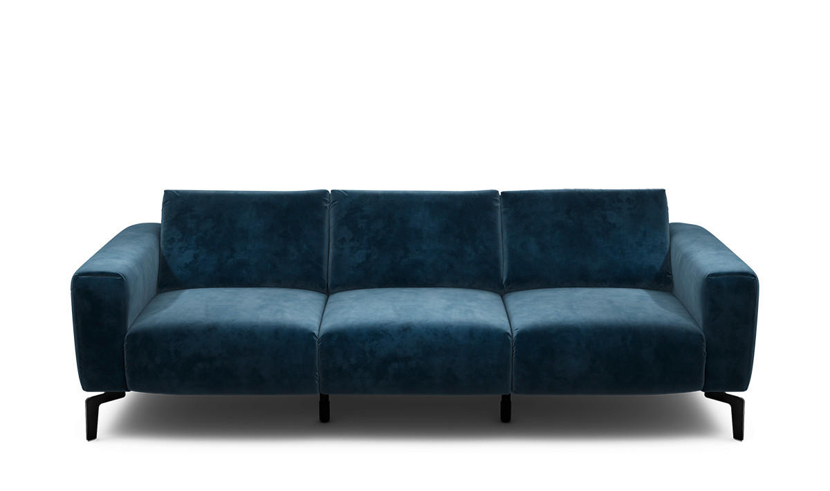 3-SITZER-SOFA Samt Dunkelblau  - Schwarz/Dunkelblau, Design, Textil/Metall (250/86/86-94cm) - SENSOO
