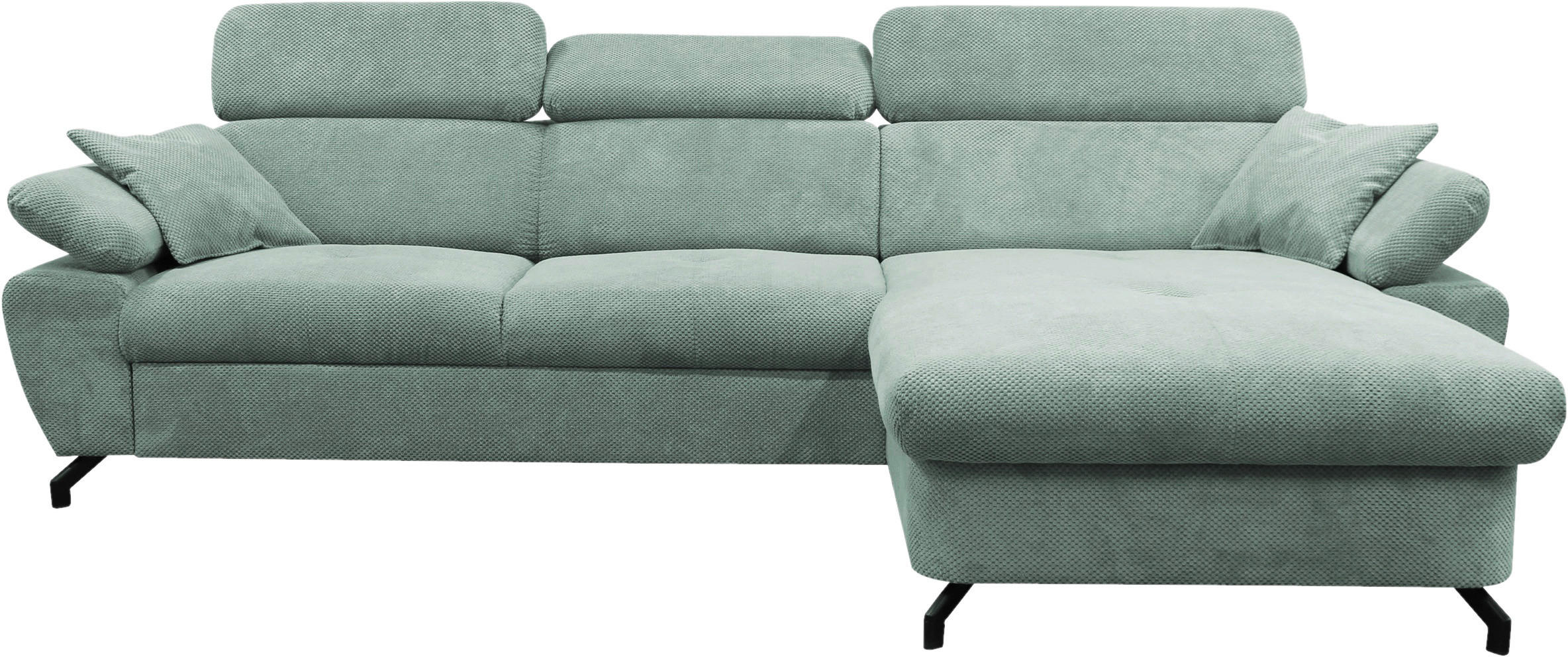 ECKSOFA OMEGA in Chenille Mintgrün  280/186 cm  - Schwarz/Mintgrün, Design, Textil/Metall (280/186cm) - MID.YOU