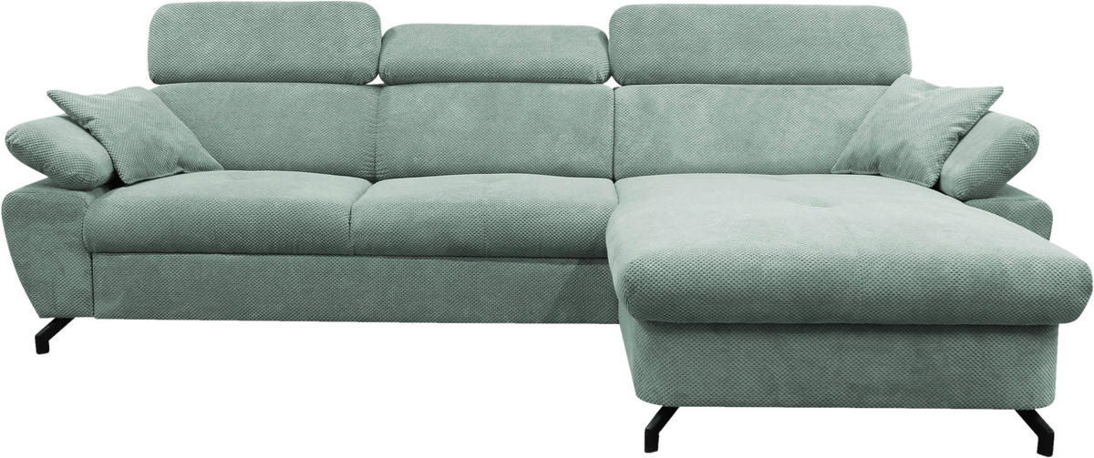 ECKSOFA OMEGA in Chenille Mintgrün  280/186 cm  - Schwarz/Mintgrün, Design, Textil/Metall (280/186cm) - MID.YOU