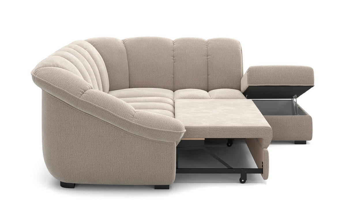 ECKSOFA Naturfarben Chenille Bettkasten, Schlaffunktion, Rücken echt  - Schwarz/Naturfarben, KONVENTIONELL, Kunststoff/Textil (260/88/222cm) - Welnova