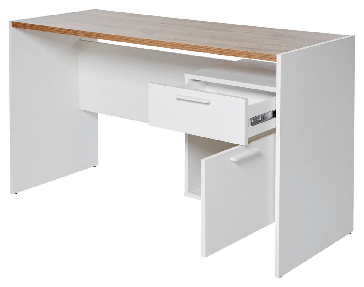SCHREIBTISCH 123/55/74,5 cm  in Weiss, Eichefarben  - Weiss/Eichefarben, Konventionell, Holzwerkstoff (123/55/74,5cm) - Livetastic