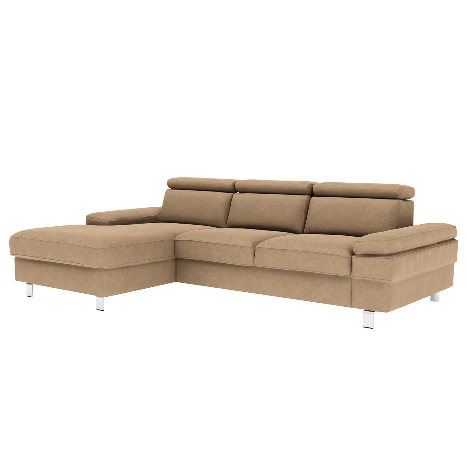 ECKSOFA in Mikrofaser Sandfarben - Sandfarben/Silberfarben, Konventionell, Textil/Metall (259/82/182cm) - Trendmanufaktur