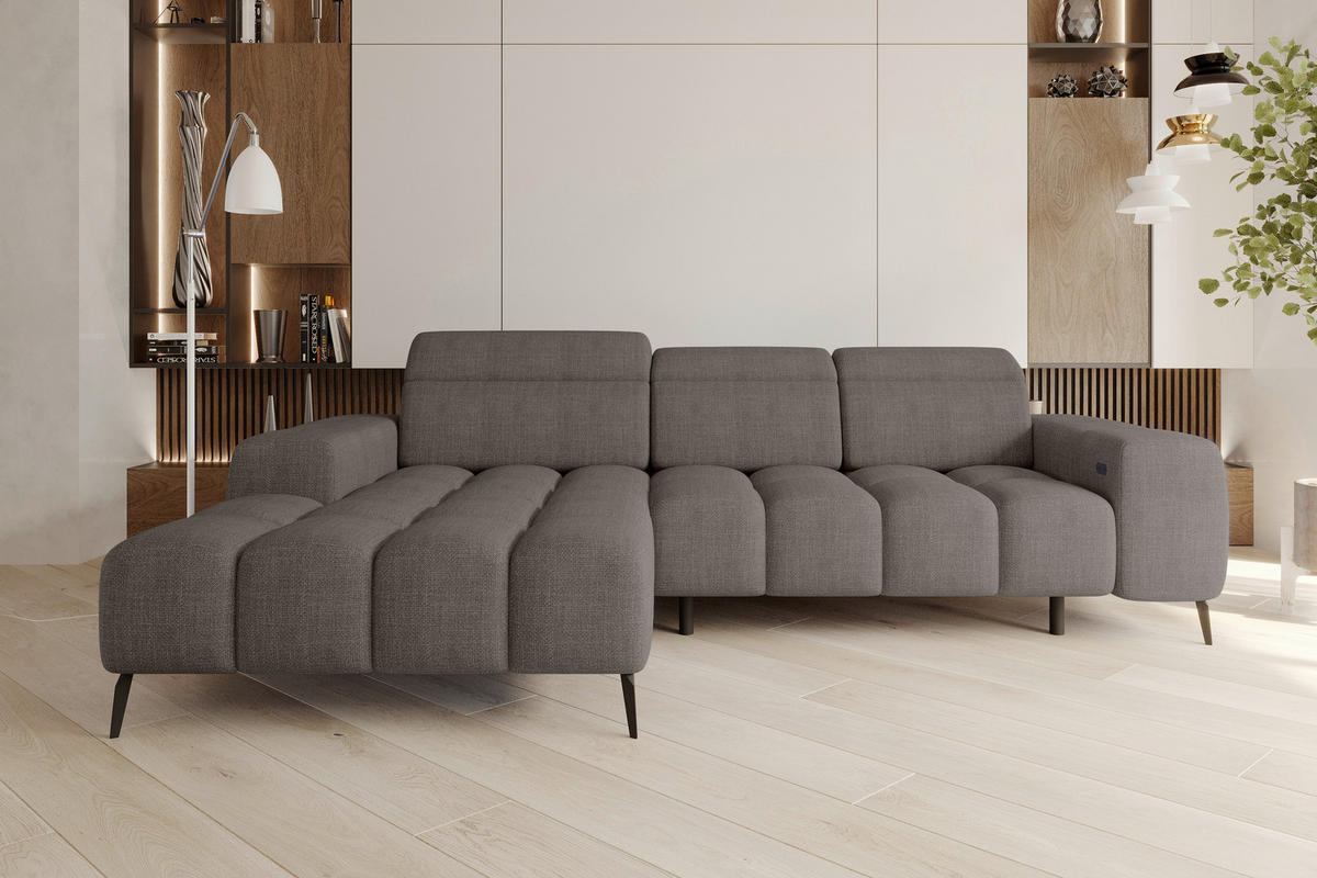 ECKSOFA Taupe Flachgewebe Rücken echt, Kopfteilverstellung, Sitztiefenverstellung  - Taupe/Schwarz, KONVENTIONELL, Kunststoff/Textil (171/273cm) - Carryhome