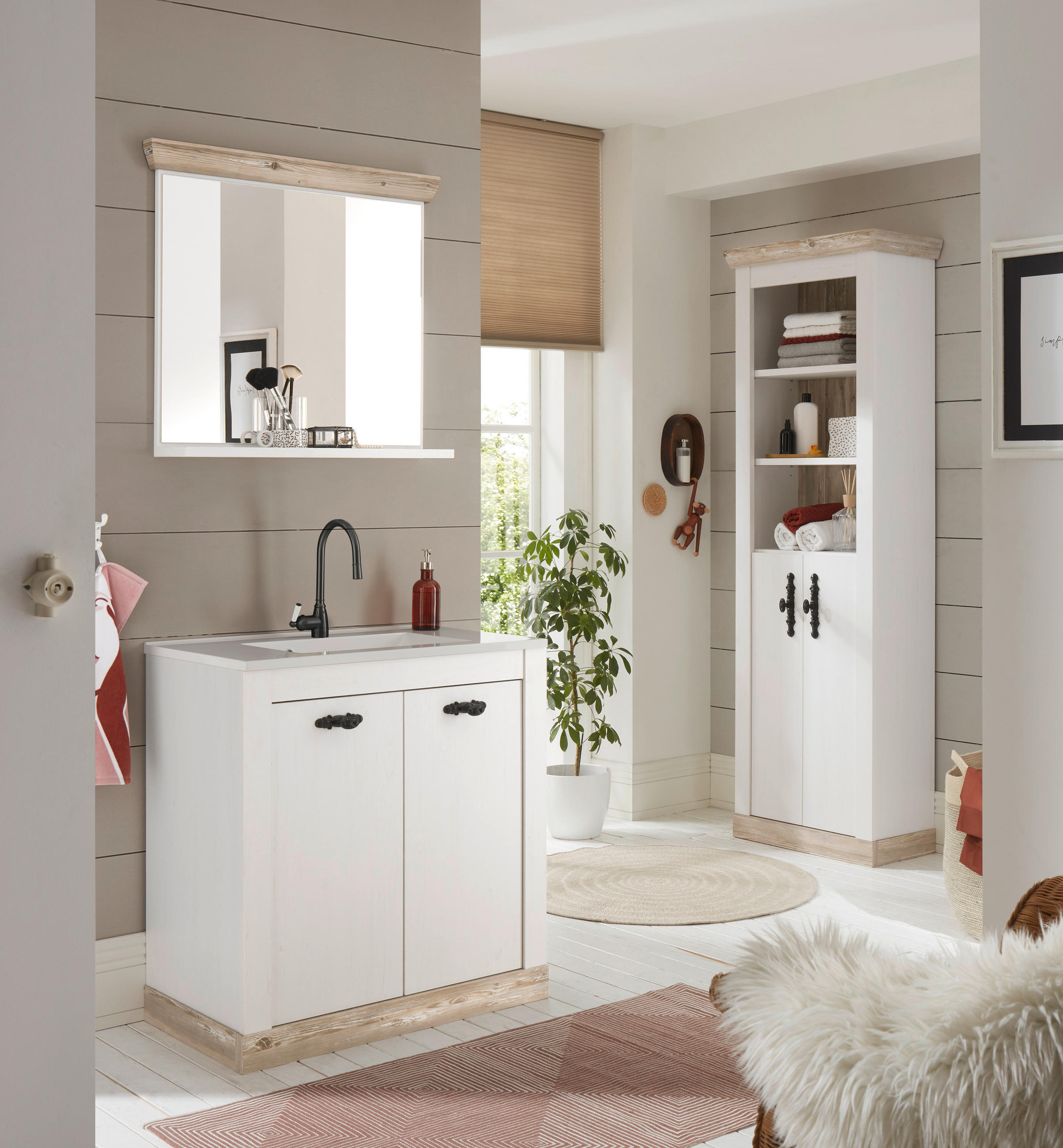 BADEZIMMER 3-teilig  in  - Schwarz/Pinienfarben, Design, Naturmaterialien/Holzwerkstoff (81/200/35cm) - MID.YOU