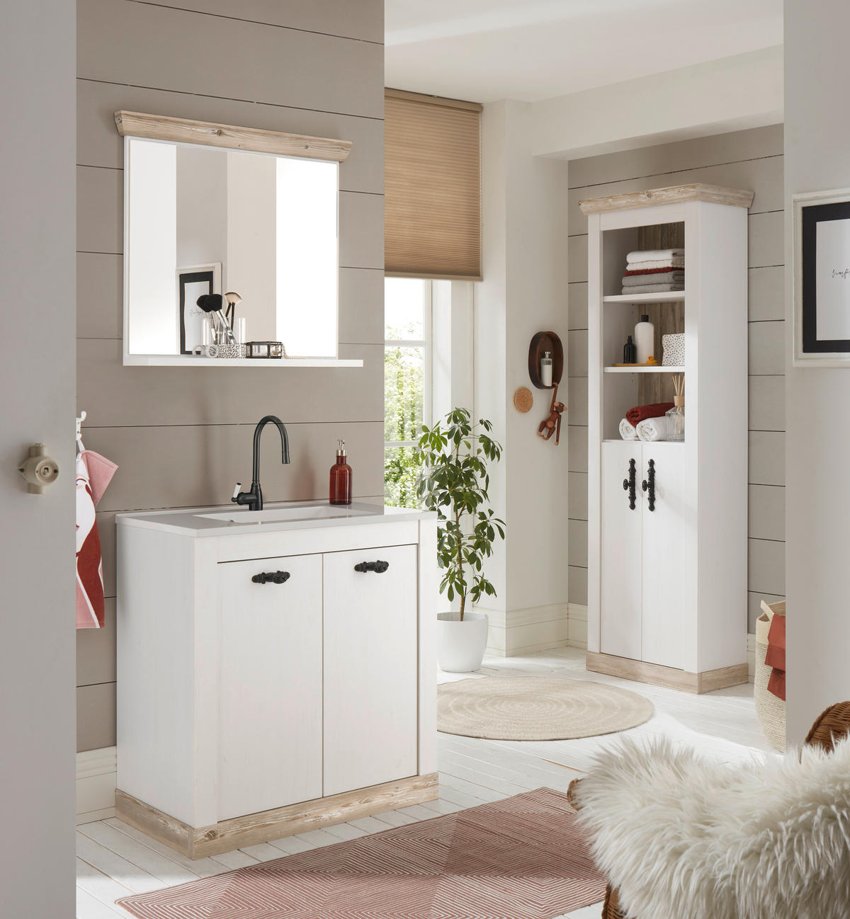 BADEZIMMER 3-teilig  in  - Schwarz/Pinienfarben, Design, Naturmaterialien/Holzwerkstoff (81/200/35cm) - MID.YOU
