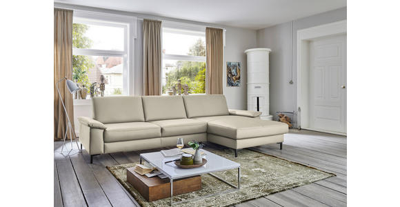 ECKSOFA  in Echtleder Ecru  334/176 cm  - Ecru/Schwarz, Design, Leder/Metall (334/176cm) - Dieter Knoll