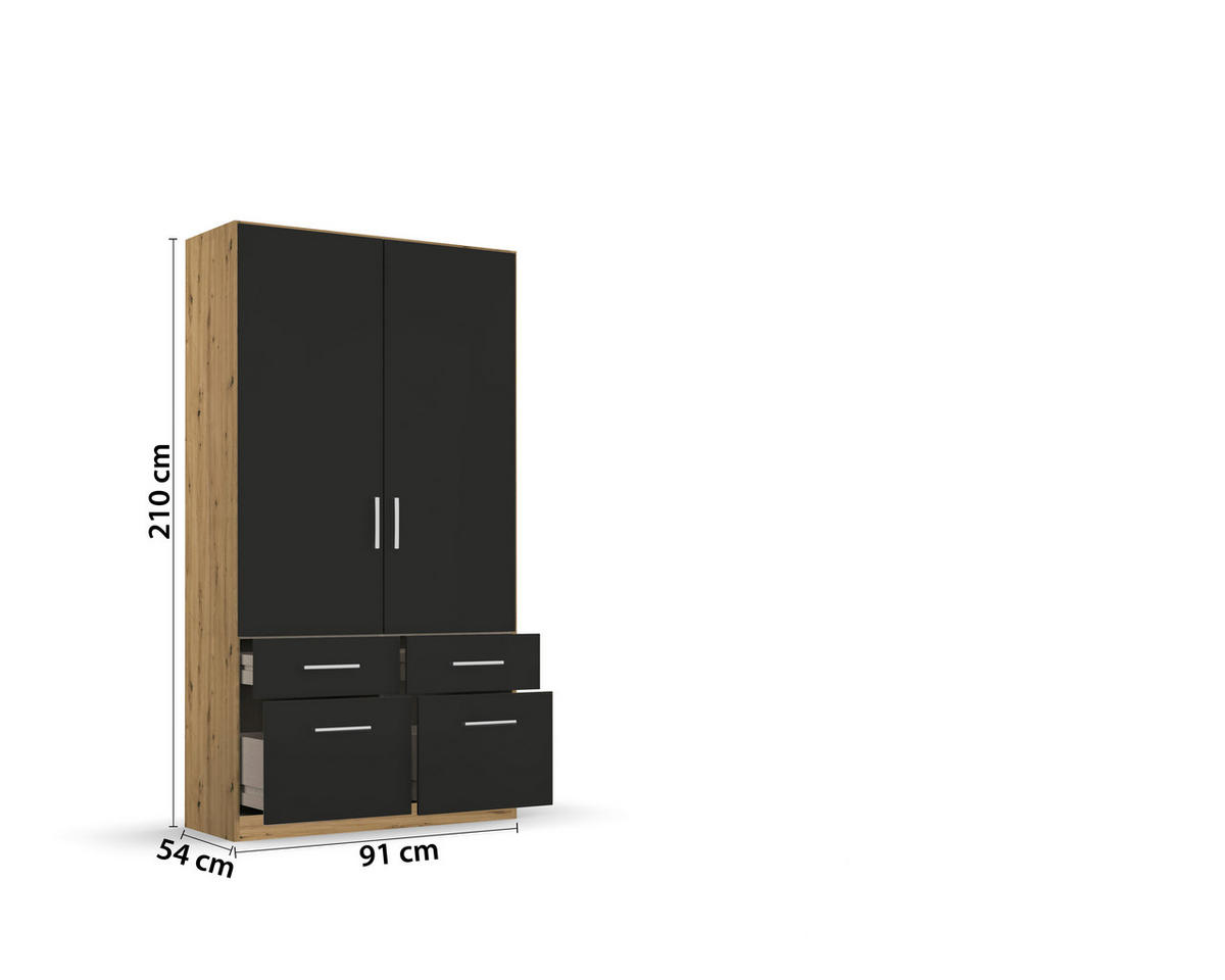 DREHTÜRENSCHRANK in Eiche Artisan, Grau  - Chromfarben/Eiche Artisan, Modern, Holzwerkstoff/Kunststoff (91/210/54cm) - Rauch Möbel