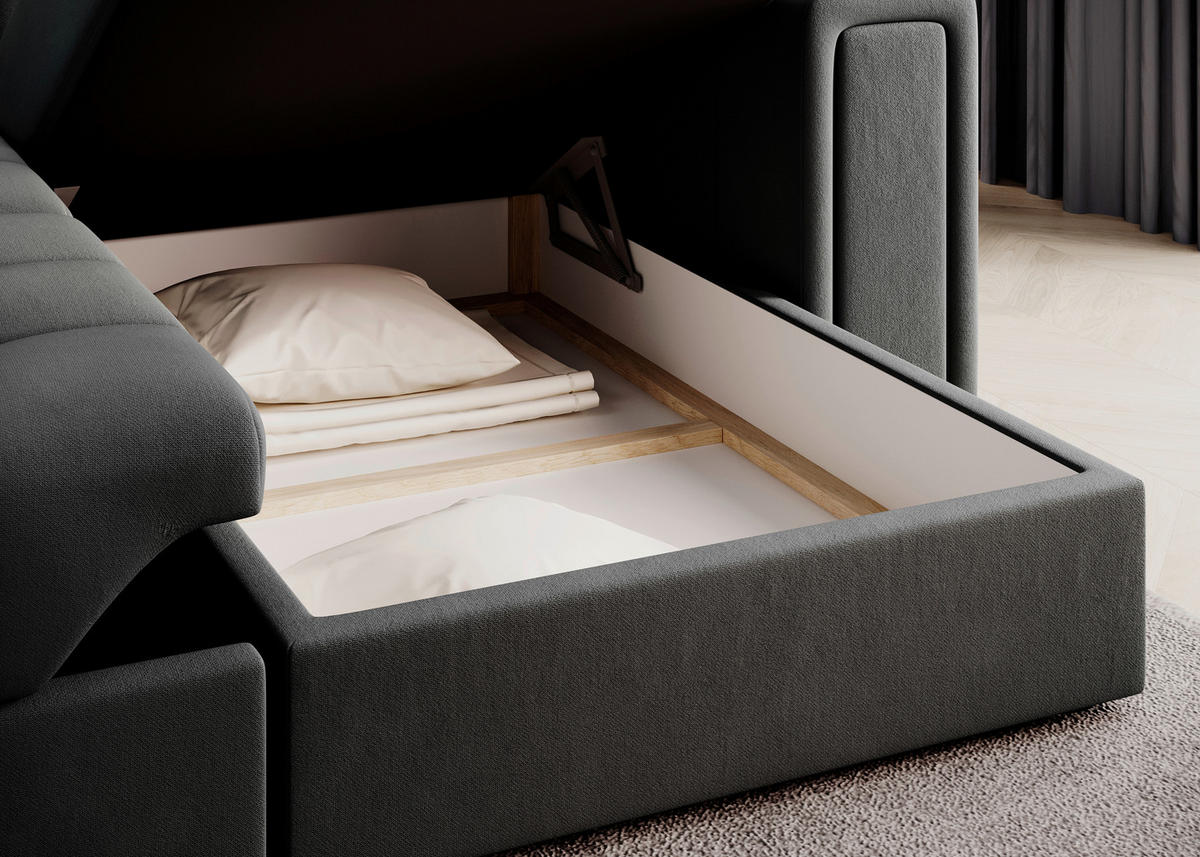 ECKSOFA Plüsch Dunkelgrau  - Dunkelgrau, Design, Kunststoff/Textil (260/150cm) - MID.YOU