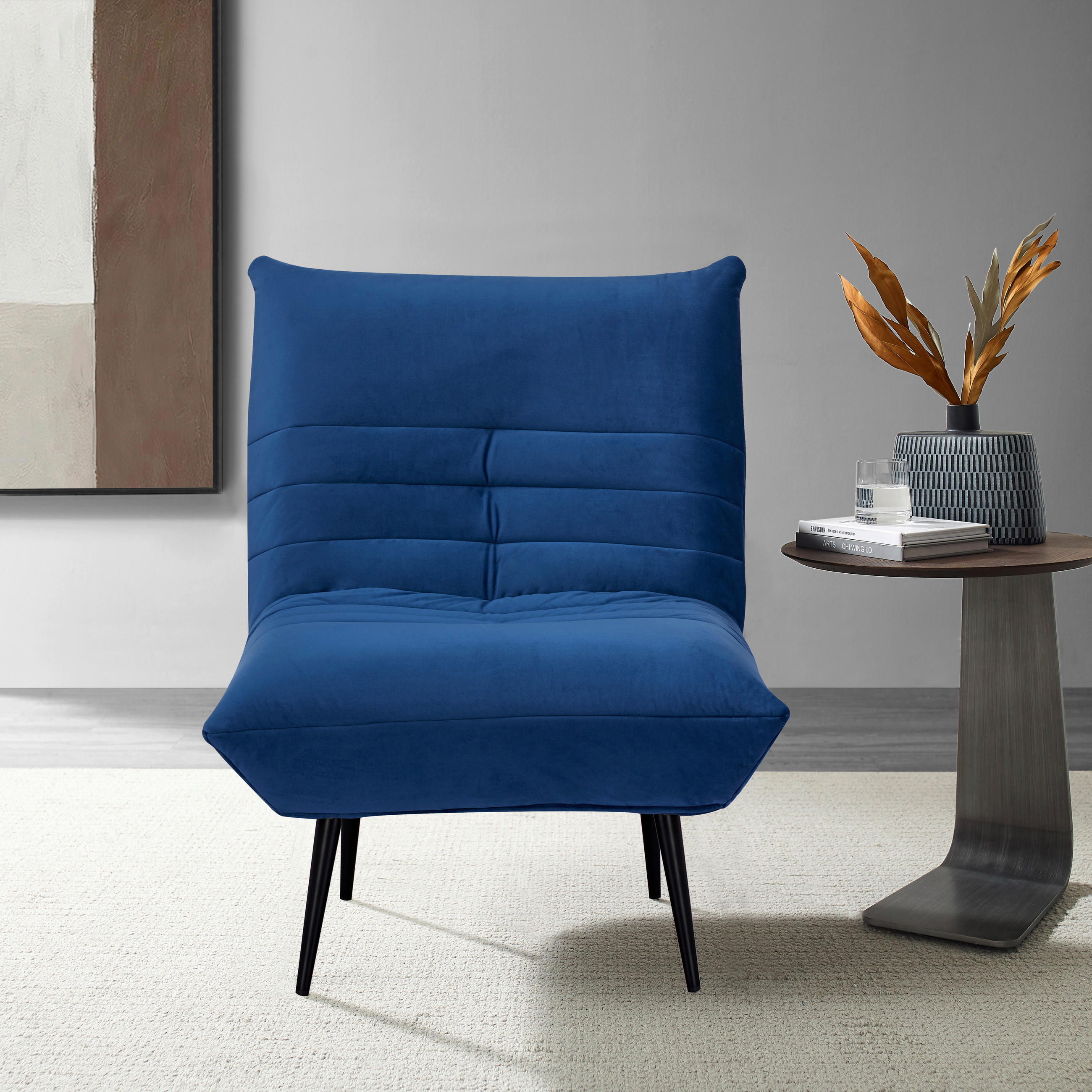 SESSEL Samt Blau    - Blau/Schwarz, MODERN, Textil/Metall (75/92/87cm) - MID.YOU