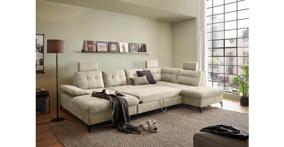WOHNLANDSCHAFT Beige Webstoff - Beige/Schwarz, KONVENTIONELL, Kunststoff/Textil (170/324/218cm) - Carryhome