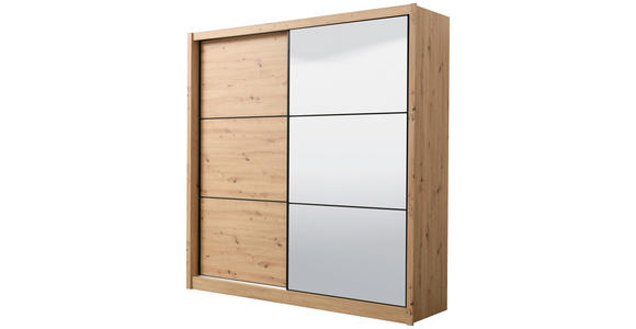 SCHIEBETÜRENSCHRANK 213/215,5/60 cm 2-türig Eiche Artisan  - Schwarz/Eiche Artisan, Basics, Glas/Holzwerkstoff (213/215,5/60cm) - Xora