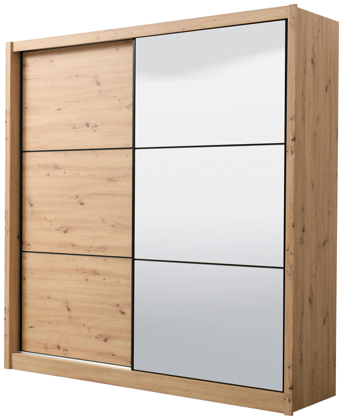 SCHIEBETÜRENSCHRANK 213/215,5/60 cm 2-türig Eiche Artisan  - Schwarz/Eiche Artisan, Basics, Glas/Holzwerkstoff (213/215,5/60cm) - Xora