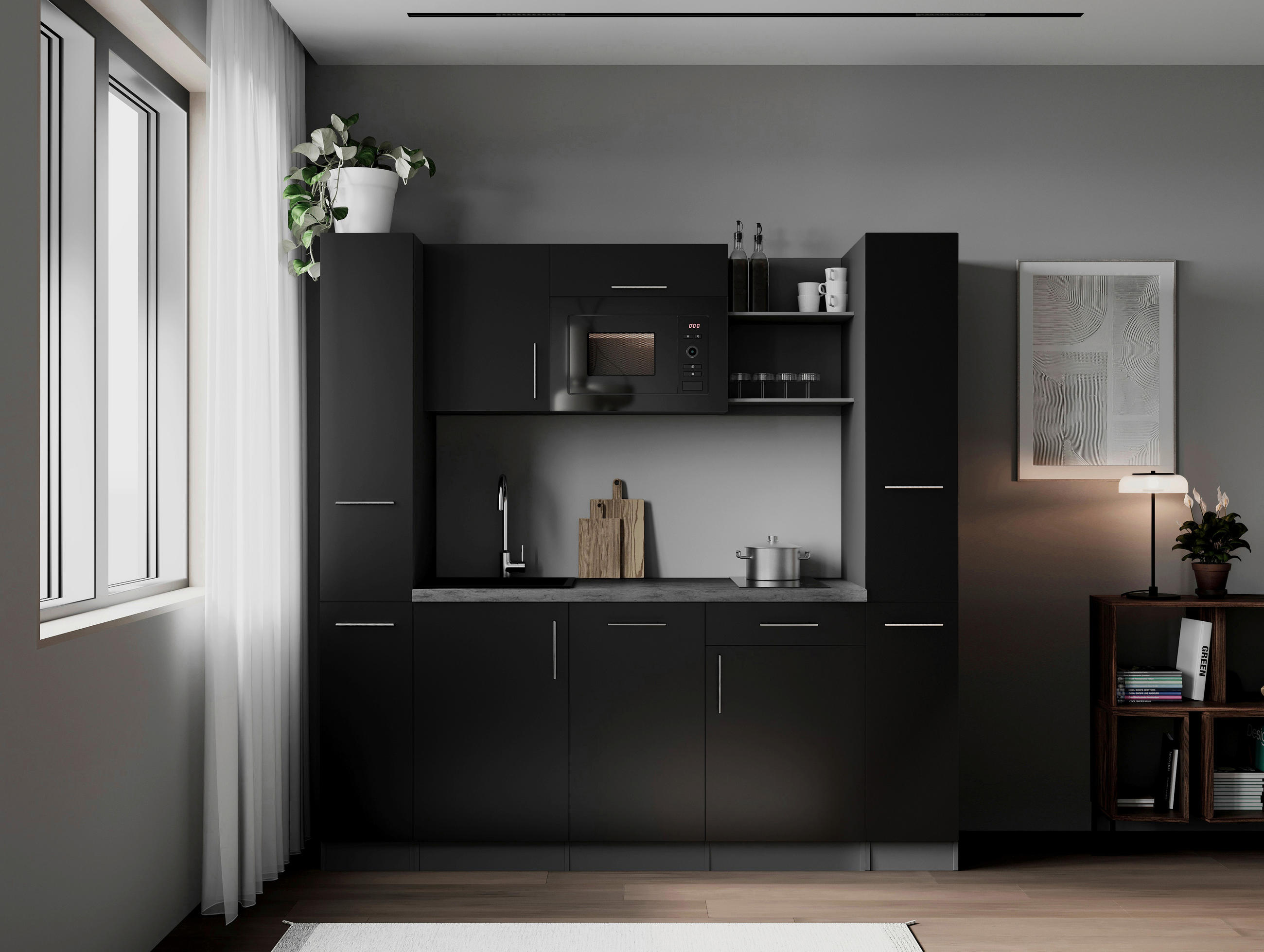MODULKÖK 205 cm   i svart  - svart/grå, Trend, metall/trämaterial (205cm) - Respekta