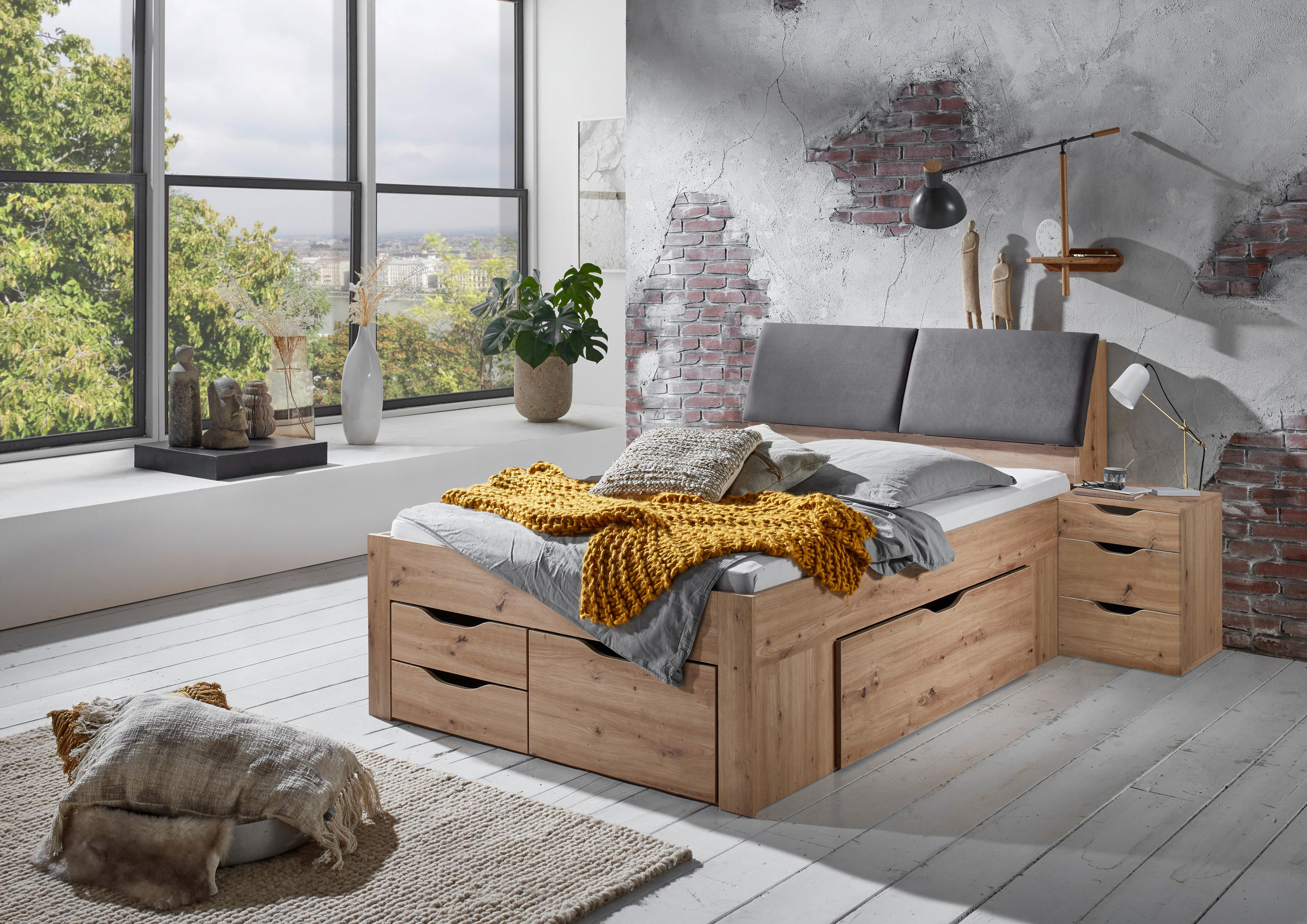 STAURAUMBETT 140/200 cm  in Eiche Artisan  - Eiche Artisan/Grau, KONVENTIONELL, Holzwerkstoff (140/200cm) - Boxxx