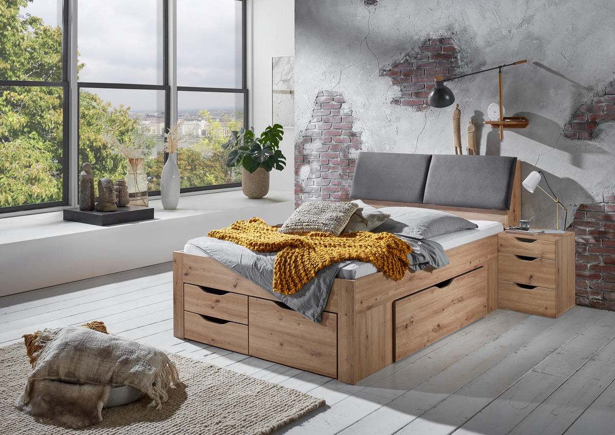 STAURAUMBETT 140/200 cm  in Eiche Artisan  - Eiche Artisan/Grau, KONVENTIONELL, Holzwerkstoff (140/200cm) - Boxxx