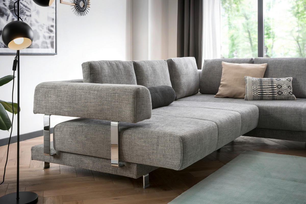 ECKSOFA in Chenille Graphitfarben  - Graphitfarben, Design, Textil/Metall (277/235cm)